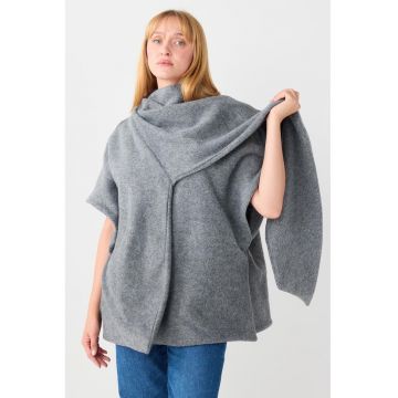 Poncho cu desin petrecut - Gri deschis melange