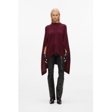 Poncho tricotat din lana cu decolteu la baza gatului - Visiniu