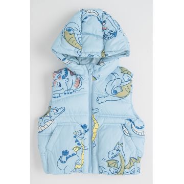 Vesta cu vatelina si imprimeu grafic - Galben/Albastru lavanda/Verde sparanghel