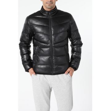 Geac matlasata de piele ecologica - Negru