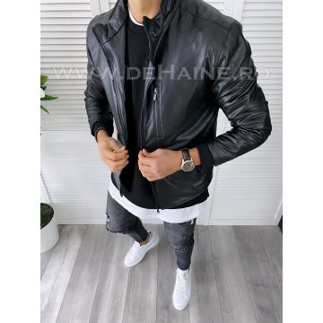 Geaca barbati neagra piele ecologica CU MIC DEFECT DEF7191 O3-2.2