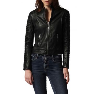 Geaca biker din piele naturala Sakura - Negru