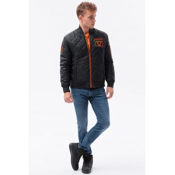 Geaca bomber cu vatelina si aspect matlasat - Negru
