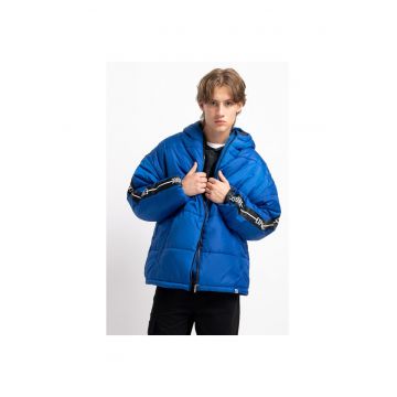 Geaca cu gluga matlasata si benzi decorative -