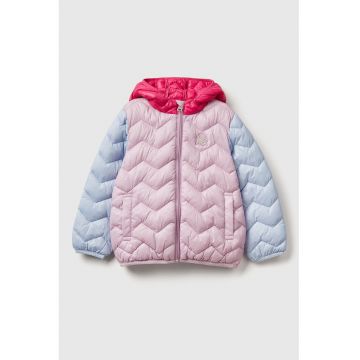 Geaca cu gluga si vatelina - Albastru pastel/Roz zmeuriu/Roz pastel