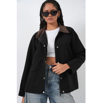 Geaca dama  neagra - textil - cu buzunare - Negru