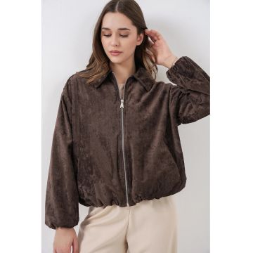 Geaca dama  supradimensionata - catifea - maro - 100% poliester