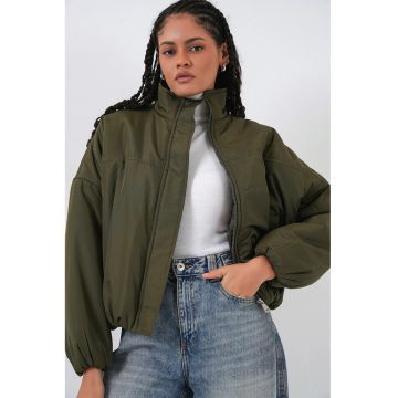 Geaca tip bomber -  guler cu fermoar - verde -