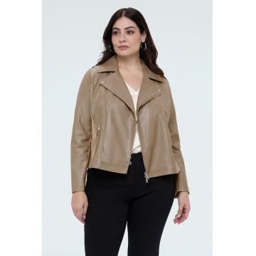 Jacheta biker din piele ecologica - Maro taupe deschis