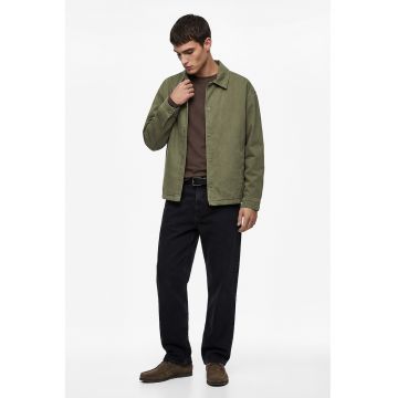 Jacheta-camasa din bumbac cu maneci cazute - Kaki
