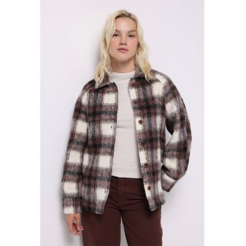 Jacheta-camasa din flanel cu model in carouri - Alb/Negru/Rosu stins