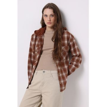 Jacheta-camasa in carouri cu gluga - Maro