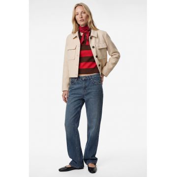 Jacheta crop cu buzunare cu clapa - Bej deschis