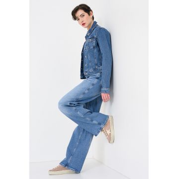 Jacheta crop de denim - Albastru melange