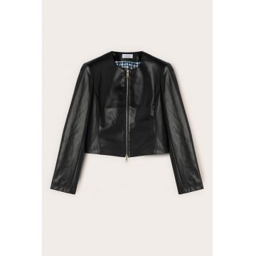 Jacheta crop de piele ecologica - Negru