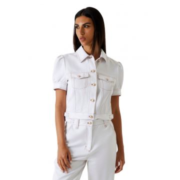 Jacheta crop din denim cu maneci scurte - Alb/Caramel