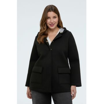 Jacheta cu buzunare cu clapa si gluga - Negru