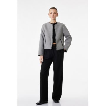 Jacheta cu fermoar si decolteu rotund - Gri melange