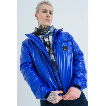 Jacheta cu fermoar si gluga - Albastru royal