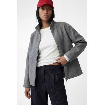 Jacheta cu fermoar si guler scurt - Gri melange