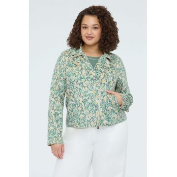 Jacheta cu fermoar si imprimeu grafic - Alb fildes/Galben pal/Verde deschis