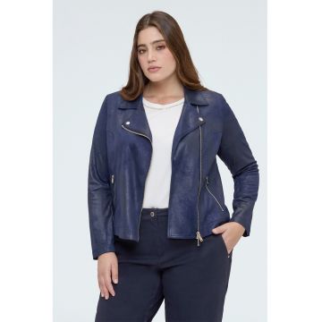 Jacheta cu fermoar si revere decupate - Albastru inchis