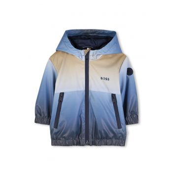 Jacheta cu gluga si buzunare laterale - Bej/Albastru glaciar