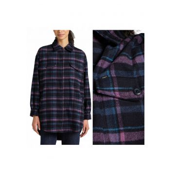 Jacheta Dama -  90s Workwear Overshirt - Regular Fit - Design Clasic - Maneci Lungi - 2 Buzunare - Cu Nasturi - Bumbac - L INTL - Violet