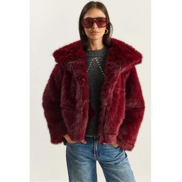 Jacheta dama -  blana artificiala - rosu -