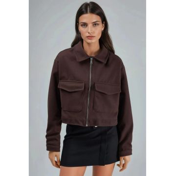 Jacheta dama  cu fermoar - poliester/lycra - maro