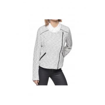 Jacheta Dama -  Feminine Boucle Jacket - Regular Fit - Design Clasic - Maneci Lungi - 2 Buzunare - Cu Fermoar - Bumbac - Gri - Grej