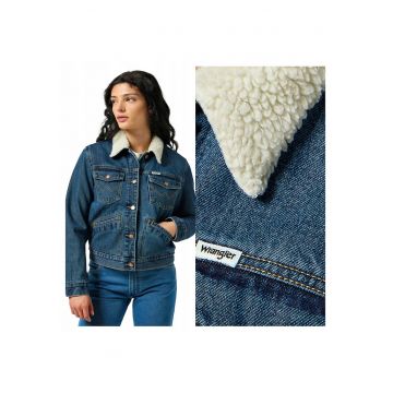 Jacheta Dama -  Heritage Sherpa Jacket - Regular Fit - Design Clasic - Maneci Lungi - 2 Buzunare - Cu Nasturi - Bumbac - S INTL - Albastru