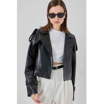 Jacheta dama -  piele ecologica - negru