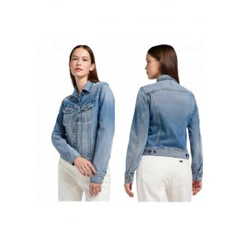 Jacheta Dama -  Rider Jacket - Regular Fit - Design Clasic - Maneci Lungi - 2 Buzunare - Cu Nasturi - Bumbac - XS INTL - Albastru