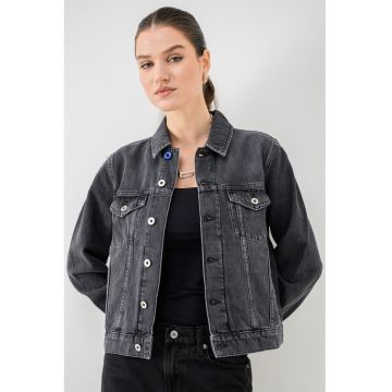 Jacheta de denim cu nasturi metalici - Gri inchis
