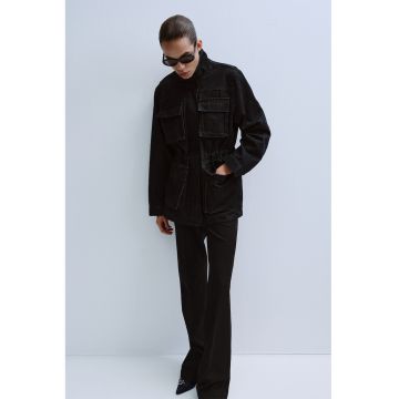 Jacheta de denim cu talie elastica - Albastru ultramarin