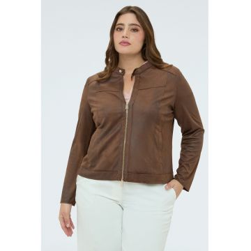Jacheta de piele intoarsa sintetica - Maro deschis
