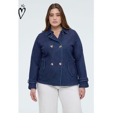 Jacheta din denim cu buzunare laterale - Albastru inchis