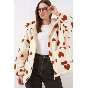 Jacheta groasa dama -  cu gluga - poliester - bej/portocaliu