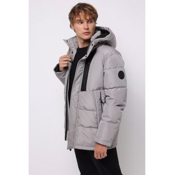 Jacheta matlasata cu gluga - Gri deschis