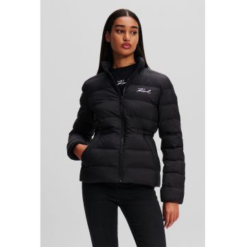 Jacheta scurta cu detalii logo brodate - Negru