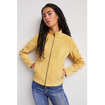 Jacheta slim fit de piele ecologica - Galben sofran