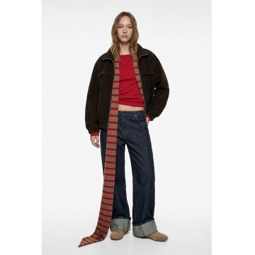 Jacheta supradimensionata din amestec de lana cu fermoar - Maro inchis