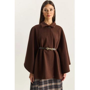 Palton dama -  oversized - inchidere cu nasturi - maro - textil - One Size