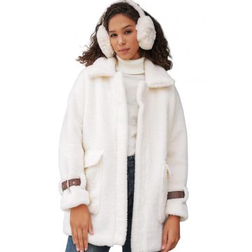 Palton dama  supradimensionat - alb - bumbac -