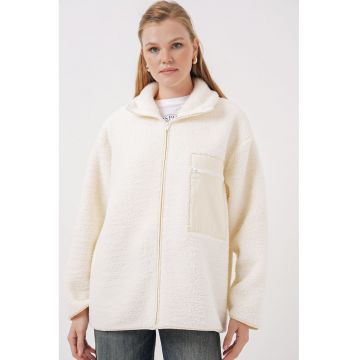 Palton dama  supradimensionat - inchidere cu fermoar - blana artificiala - Bej Natural -