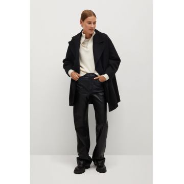 Palton din amestec de lana cu doua randuri de nasturi Willy - Negru