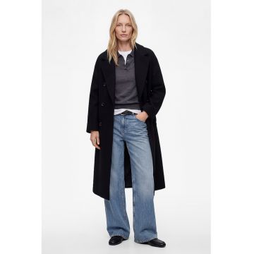 Palton lung cu doua randuri de nasturi - Negru