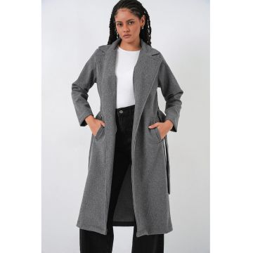Palton lung dama  poliester/elastan - gri inchis