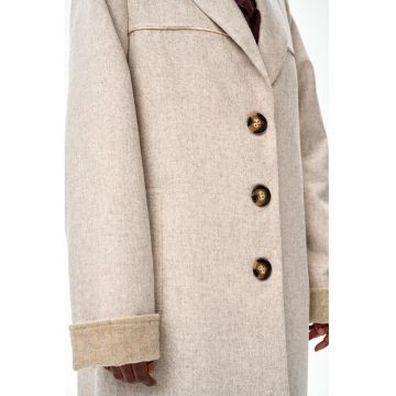 Palton lung din amestec de lana cu croiala dreapta